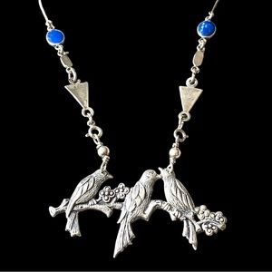 Vintage 925 Lapis Birds on A Branch Necklace Redesign By Tropicaliasf